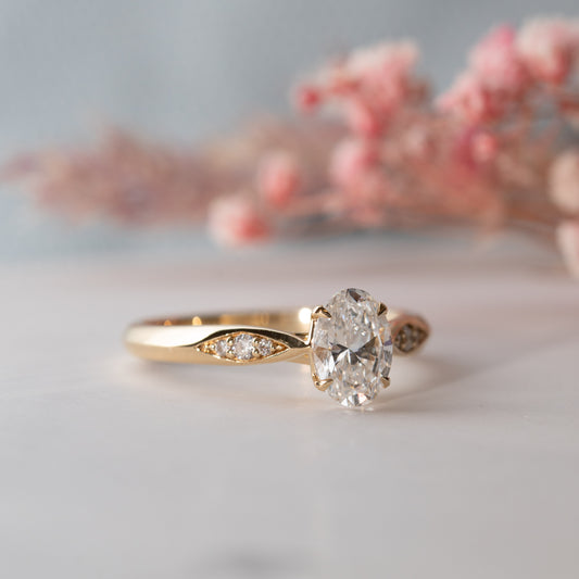 The Celia Ring | Oval Lab Diamond Accented Engagement Solitaire