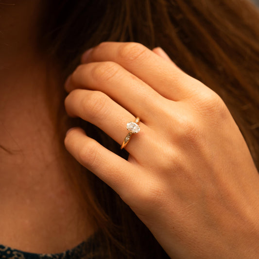 The Celia Ring | Lab Diamond Oval Cut Accented Engagement Solitaire