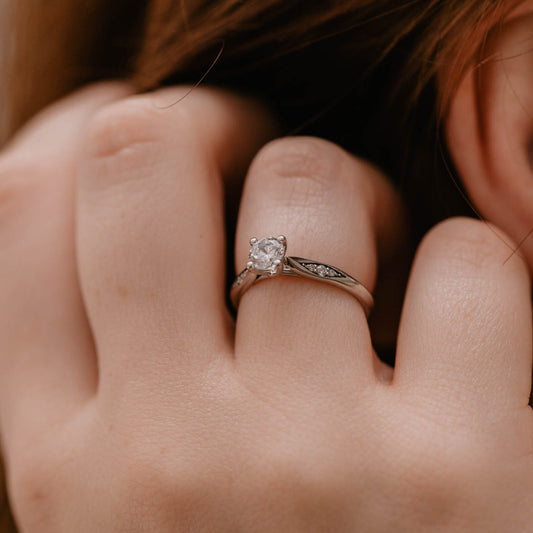 The Celia Ring | Round Lab Diamond Four Prong Accented Engagement Solitaire