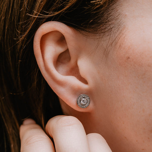 The Diana Earrings | Round Moissanite & Lab Diamond Halo Studs