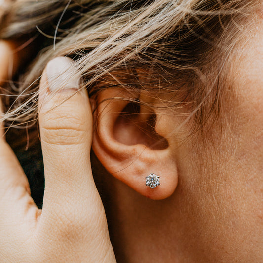 The Diandra Earrings | Moissanite Round Six Claw Solitaire Studs