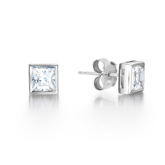 The Cinda Earrings | Princess Lab Diamond Bezel Solitaire Studs