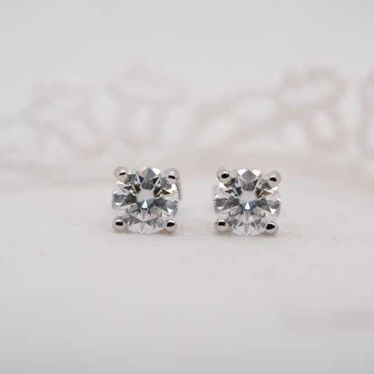 The Echo Earrings | Round Lab Diamond Basket Solitaire Studs
