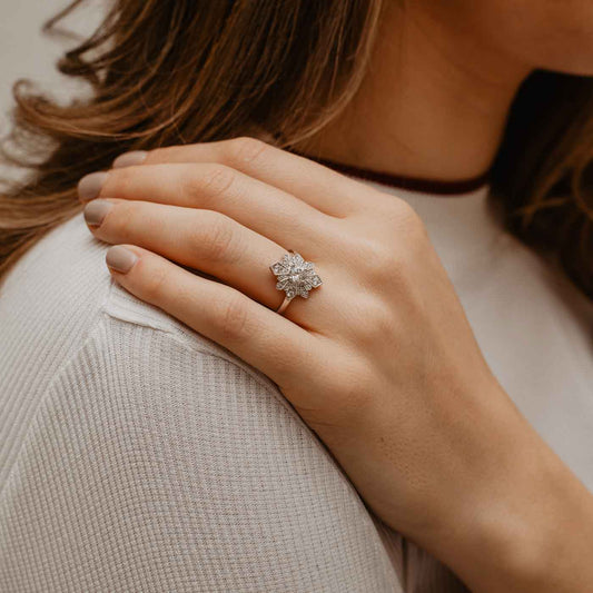 The Eugenie Ring | Moissanite & Diamond Edwardian Statement Engagement Halo