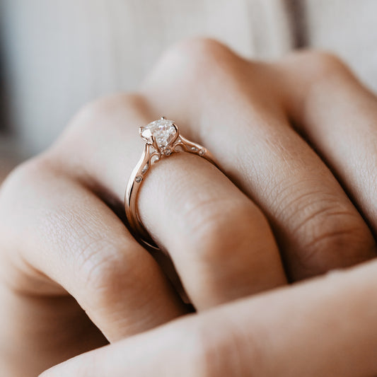 The Evangeline Ring | Round Moissanite & Diamond Vintage Engagement Solitaire