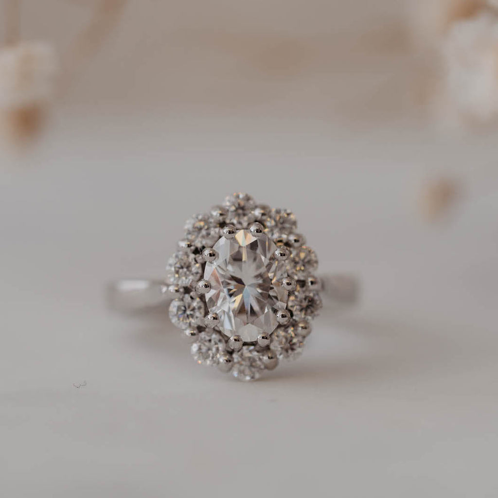 The Fleur Ring | Oval Lab Diamond Vintage Engagement Halo