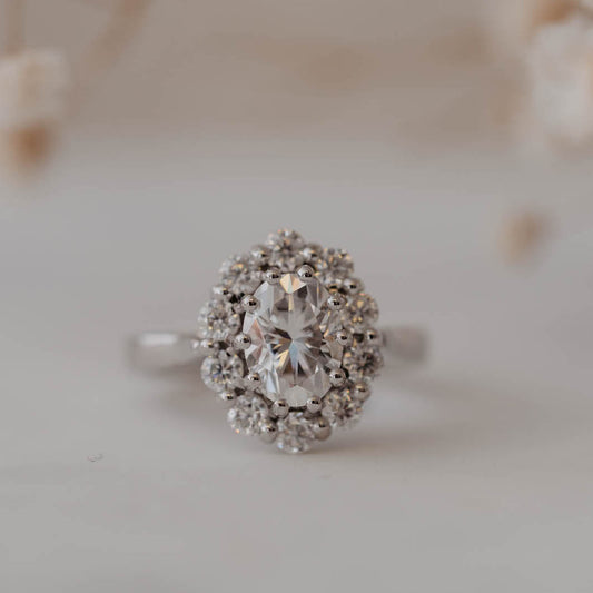 The Fleur Ring | Moissanite Vintage Style Oval Engagement Halo