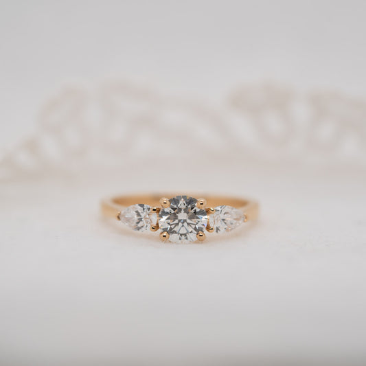 The Georgia Ring | Moissanite Round & Pear Graduated Engagement Trilogy