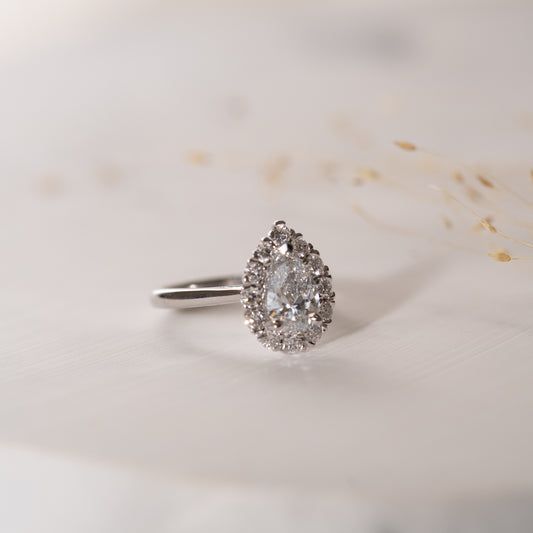 The Hala Ring | Moissanite & Diamond Pear Cut Engagement Halo