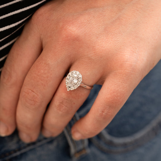 The Hala Ring | Moissanite & Diamond Pear Cut Engagement Halo