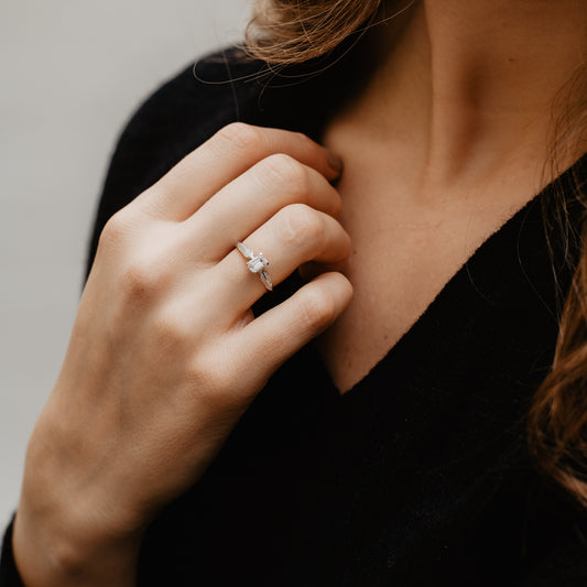 The Harper Ring | Moissanite & Diamond Vintage Emerald Cut Engagement