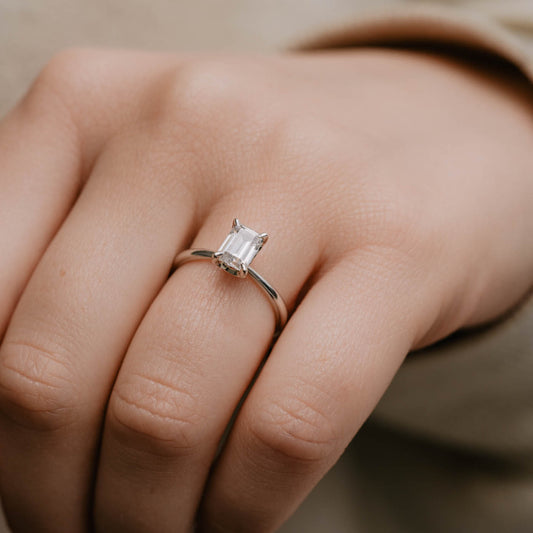 The India Ring | Moissanite Emerald Engagement Solitaire
