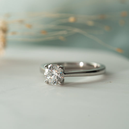The Kae Ring | Round Cut Moissanite Petite Engagement Solitaire