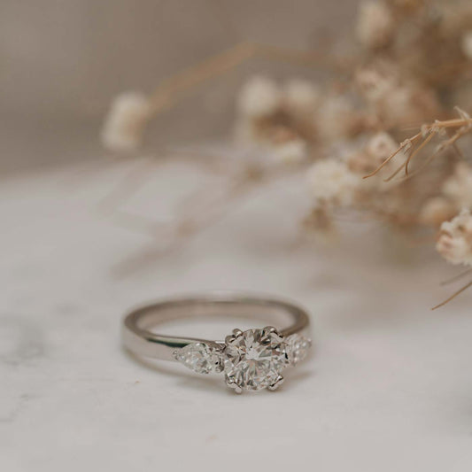 The Madison Ring | Moissanite Round & Pear Engagement Trilogy