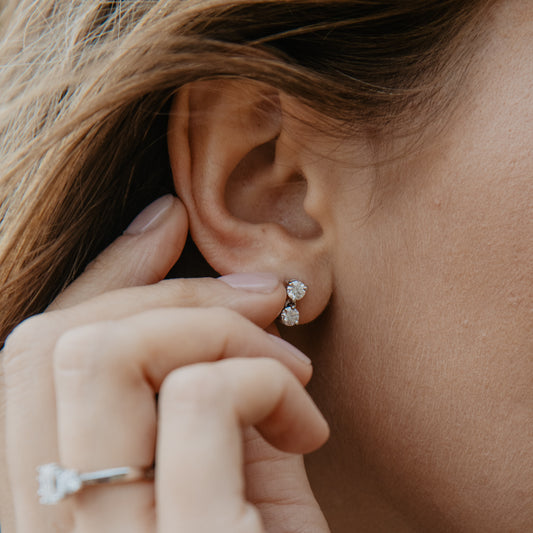 The Maia Earrings | Round Moissanite Hourglass Drop Earrings