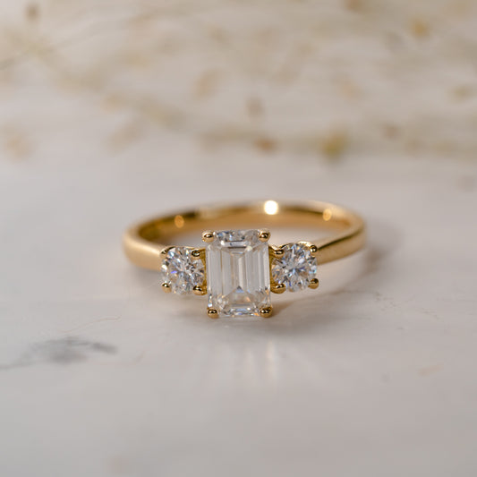 The Maya Ring | Emerald & Round Lab Diamond Engagement Trilogy