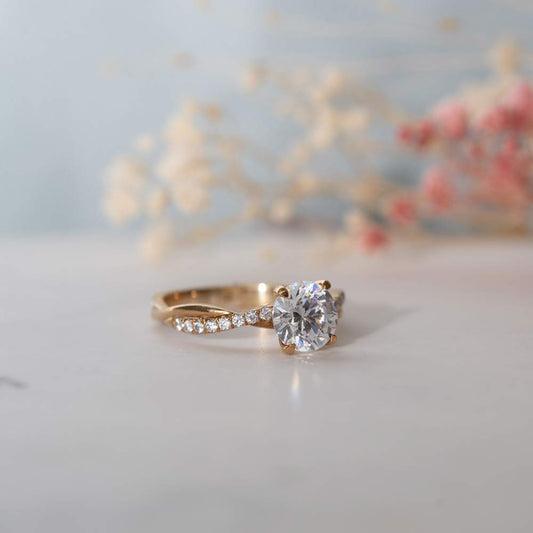 The Mika Ring | Moissanite & Diamond Twisted Shoulder Set Engagement Solitaire