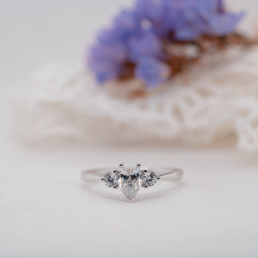The Mila Ring | Moissanite Pear & Round Cut Engagement Trilogy
