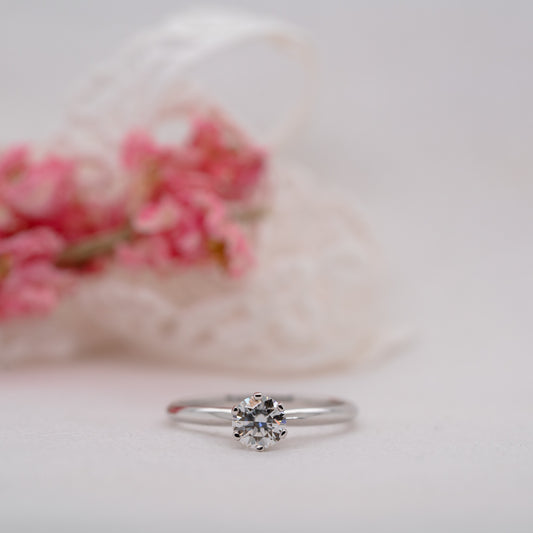 The Nola Ring | Round Moissanite Tiffany Knife Edge Engagement Solitaire