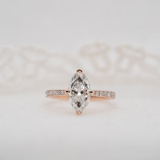 The Nouveau Ring  | Moissanite & Diamond Marquise Cut Shoulder Set Engagement Solitaire