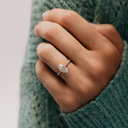 The Nouveau Ring  | Moissanite & Diamond Marquise Cut Shoulder Set Engagement Solitaire
