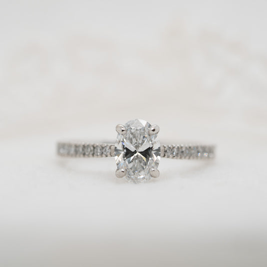 The Nouveau Ring | Moissanite & Diamond Oval Cut Shoulder Set Engagement