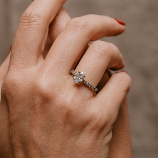 The Nouveau Ring | Oval Lab Diamond Pavé Shoulder Set Engagement Solitaire
