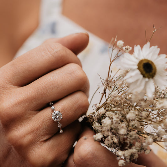 The Puro Ring | Round Moissanite & Diamond Accented Dainty Engagement