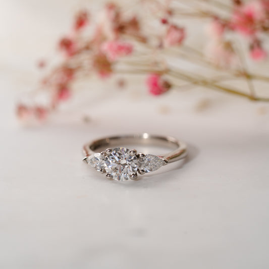 The Reverie Ring | Moissanite Round & Pear Cut Engagement Trilogy