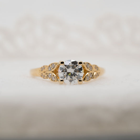 The Sabine Ring | Round Moissanite & Diamond Accented Vintage Engagement