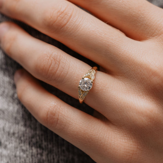 The Sabine Ring | Round Lab Diamond Accented Vintage Engagement