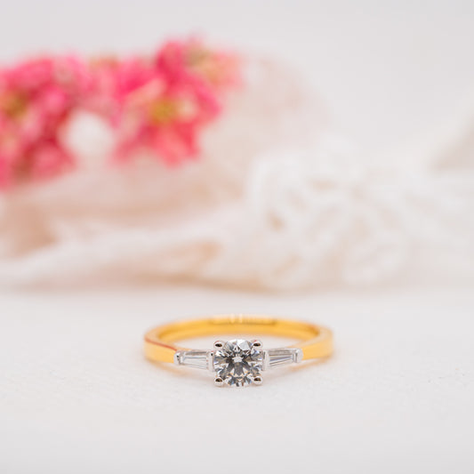 The Scarlett Ring | Moissanite Round & Baguette Accented Trilogy