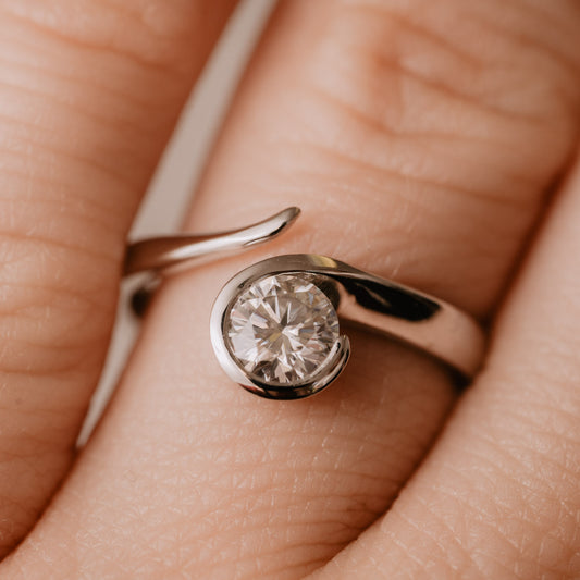 The Sidonie Ring | Contemporary Wave Moissanite Solitaire Engagement