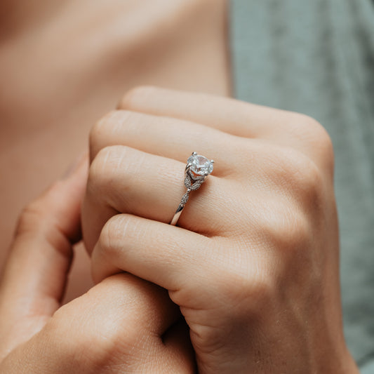 The Thandie Ring | Round Moissanite & Diamond Accented Nature Inspired Engagement