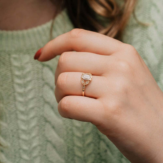 The Theresa Ring | Oval Lab Diamond Accented Nature Inspired Engagement