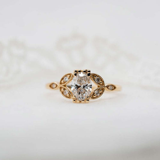 The Theresa Ring | Lab Diamond Accented Nature Inspired Oval Cut Engagement