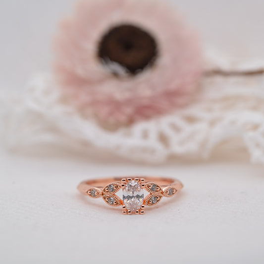 The Theresa Ring | Moissanite & Diamond Accented Nature Inspired Oval Cut Engagement