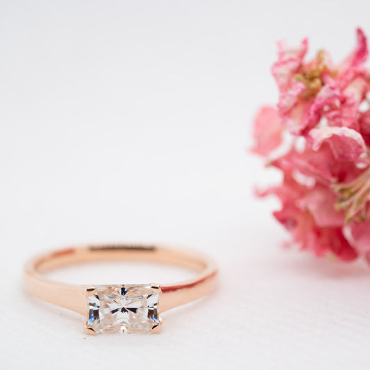 The Tia Ring | Emerald Cut East West Moissanite Engagement Solitaire