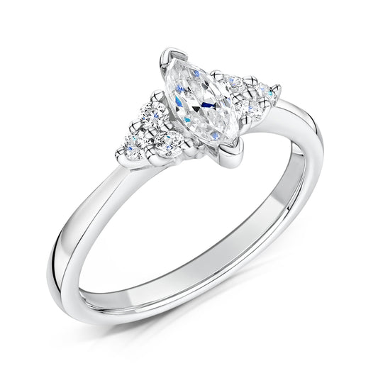 The Victoria Ring | Marquise Moissanite & Diamond Accented Dainty Engagement