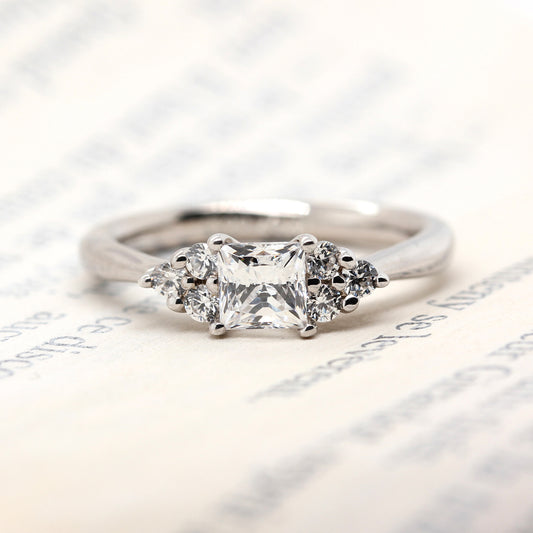The Victoria Ring | Princess Moissanite & Diamond Accented Dainty Engagement