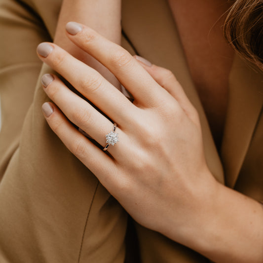The Violet Ring | Moissanite & Diamond Floral Vintage Engagement Halo