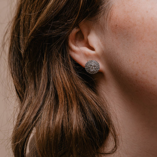 The Vivienne Earrings | 3.22ct VVS E-F Lab Diamonds Round Illusion Halo 14k White Gold