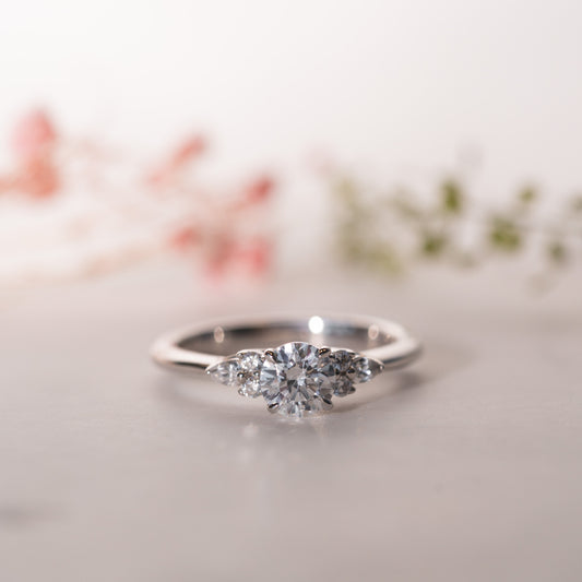 The Farah Ring | Lab Diamond Round & Pear Accented Engagement
