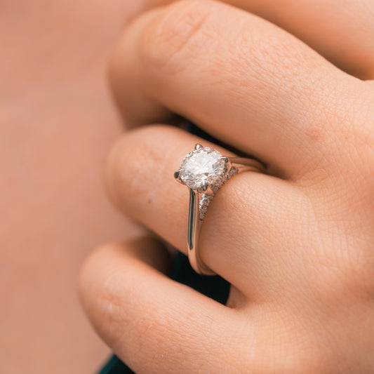 The Flor Ring | Round Moissanite & Diamond Engagement Solitaire With Hidden Halo