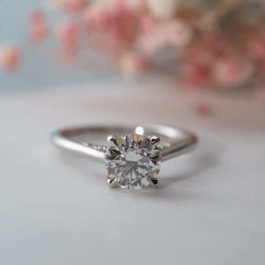 The Flor Ring | Round Moissanite & Diamond Engagement Solitaire With Hidden Halo