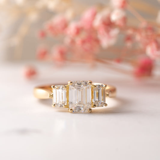 The Jayne Ring | Moissanite Emerald Cut Engagement Trilogy