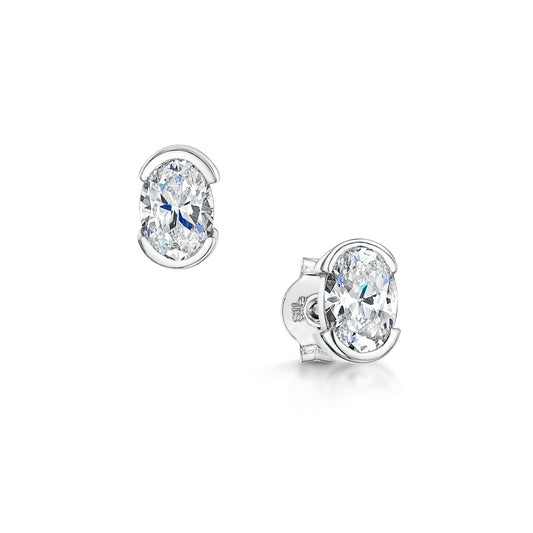 The Josephina Earrings | Oval Lab Diamond Half Bezel Solitaire Studs
