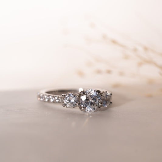 The Kara Ring | Lab Diamond Round Brilliant Cut Shoulder Set Engagement Trilogy