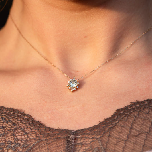The Karensa Pendant | VS1 D-E Lab Diamonds. Ethical Gemstone. 100% Recycled 9k Gold Halo