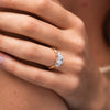 The Lara Ring | Lab Diamond Cushion Cut Trilogy Hidden Halo Engagement